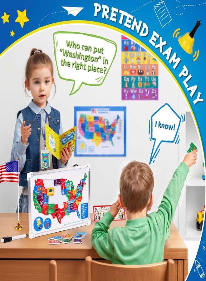 UOMTFAI Pretend Play Teacher Set, Kids Pretend Teacher Playset with Whiteboard Learning Clock Magnetic Numbers and Map Puzzles, Pretend Play Teaching Toys Learning Education Toys for Kids - Image 4